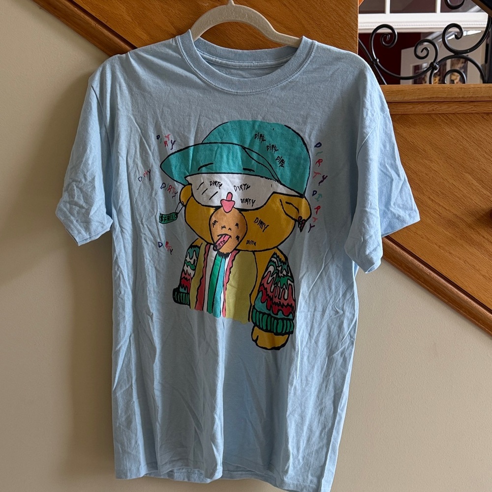 Dirty by SJYY Light Blue Graphic Bear Tee with Multicolor Print Size Medium New